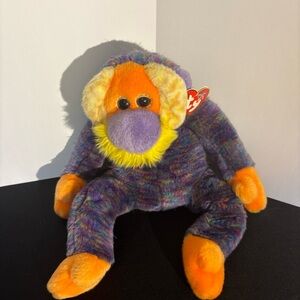 Ty Multicolor Plush Monkey with Orange and Purple “Bananas”
